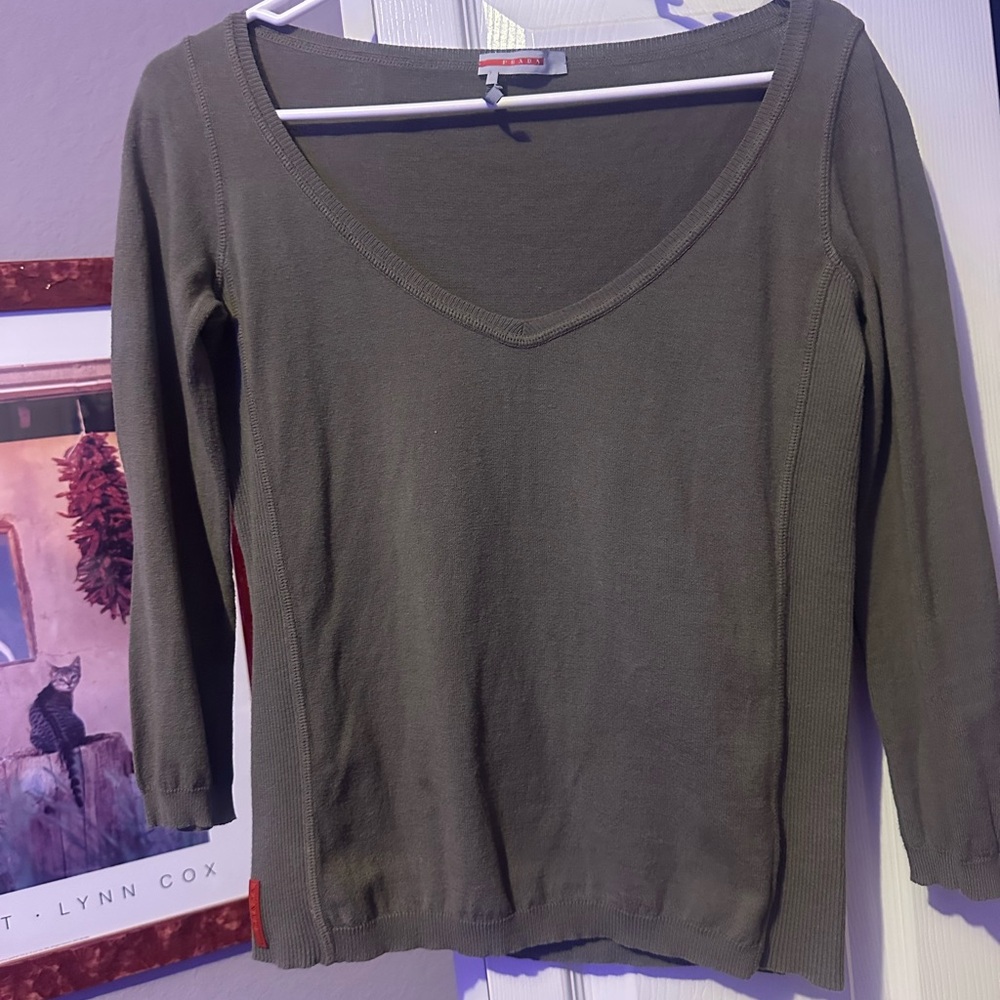 Prada Green Fitted 3/4 Sleeve Blouse